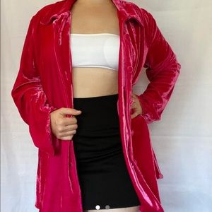 Hot pink velvet shirt jacket